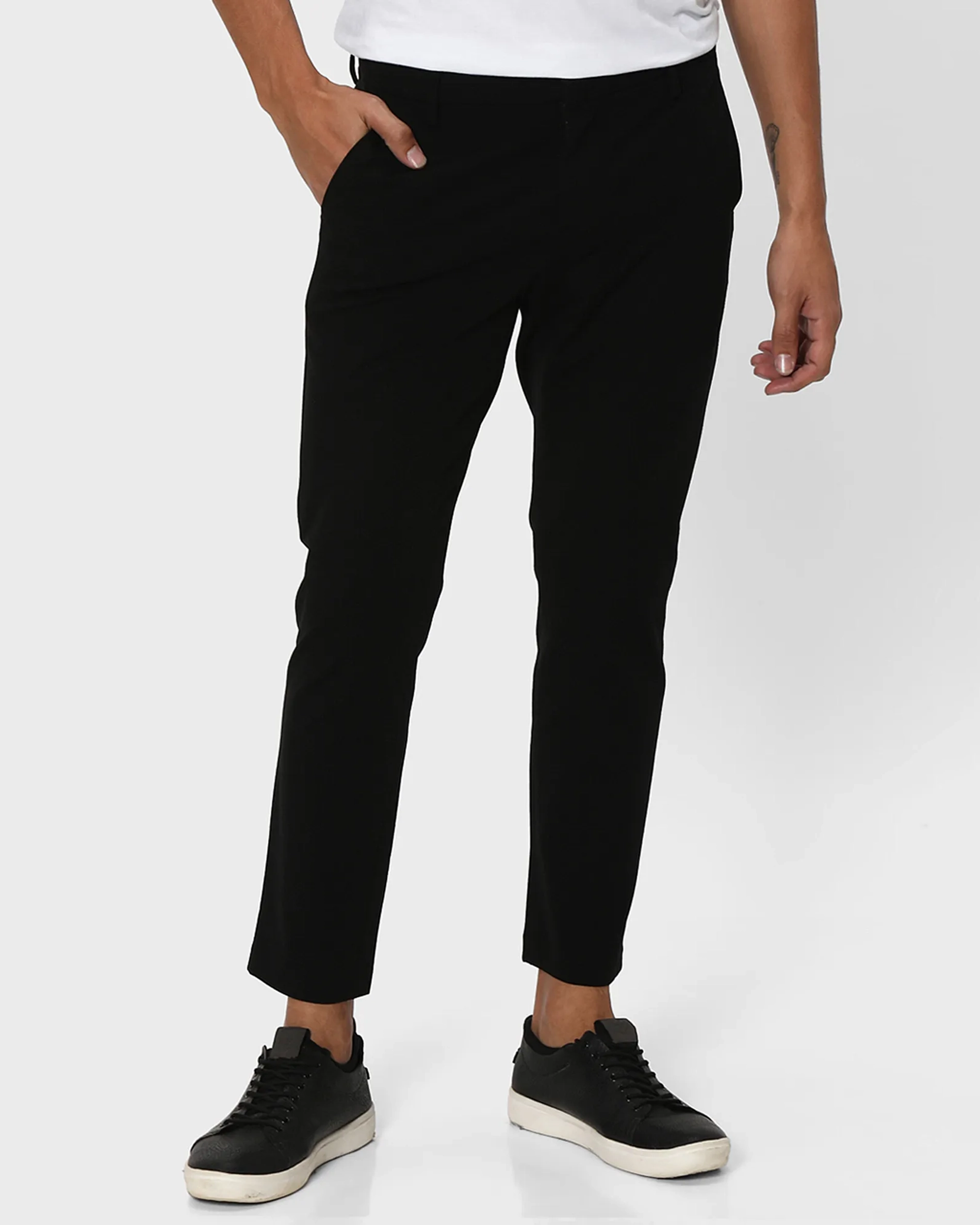 Classic Versatile Soft Slim-Fit Straight-Leg Black Trousers