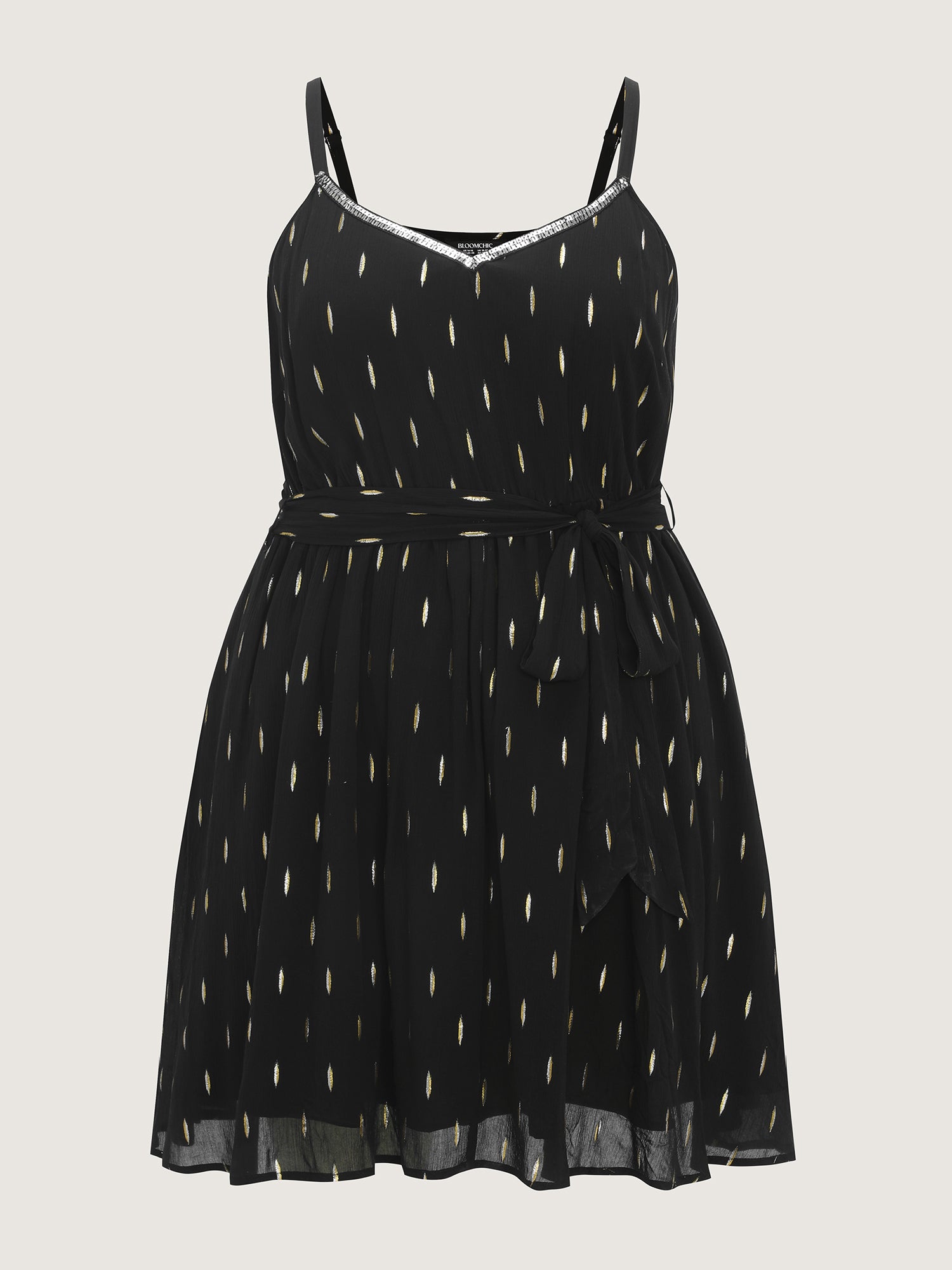 Sequin Neckline Textured Waist-Tie Mini Dress