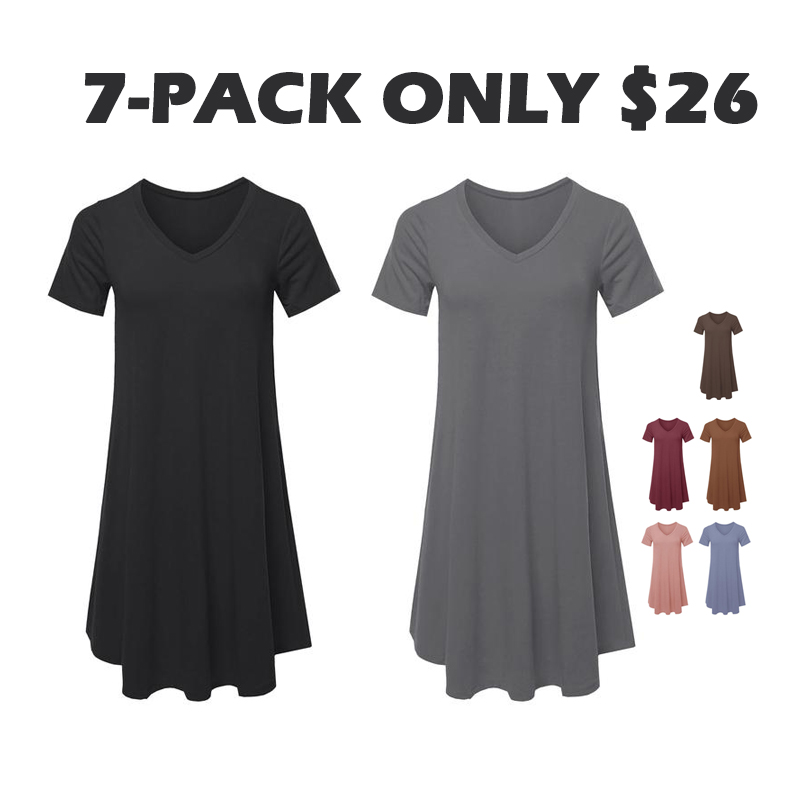 2-Pack Women's Casual T-Shirt Dresses with Pockets, Plus Size Clothing Short Sleeves, Relaxed Swing Fit Summer