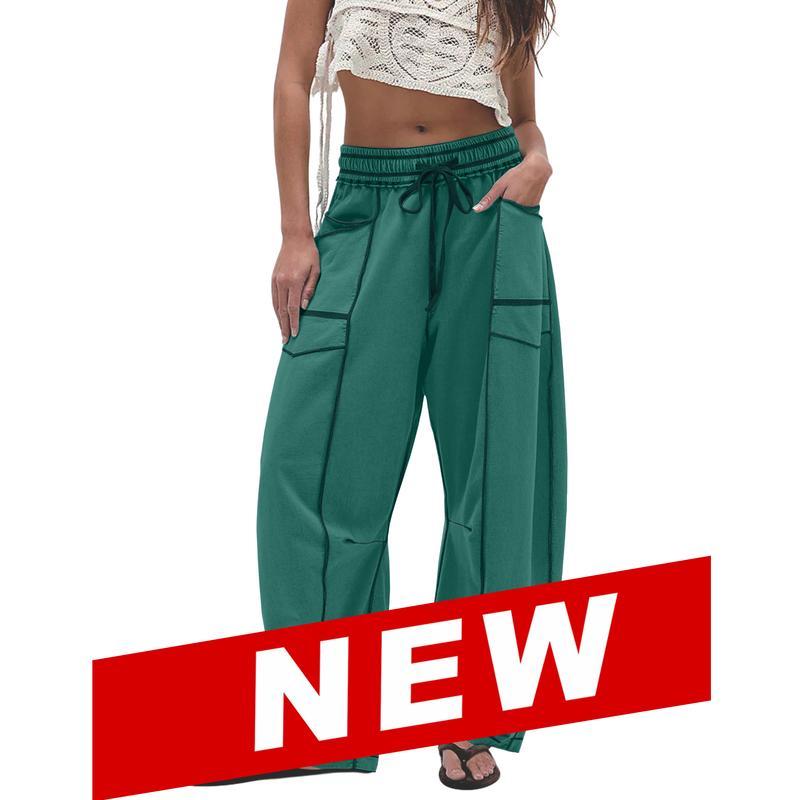 Women's Wide Leg Lounge Pants - Soft Drawstring Palazzo Pants with Pockets