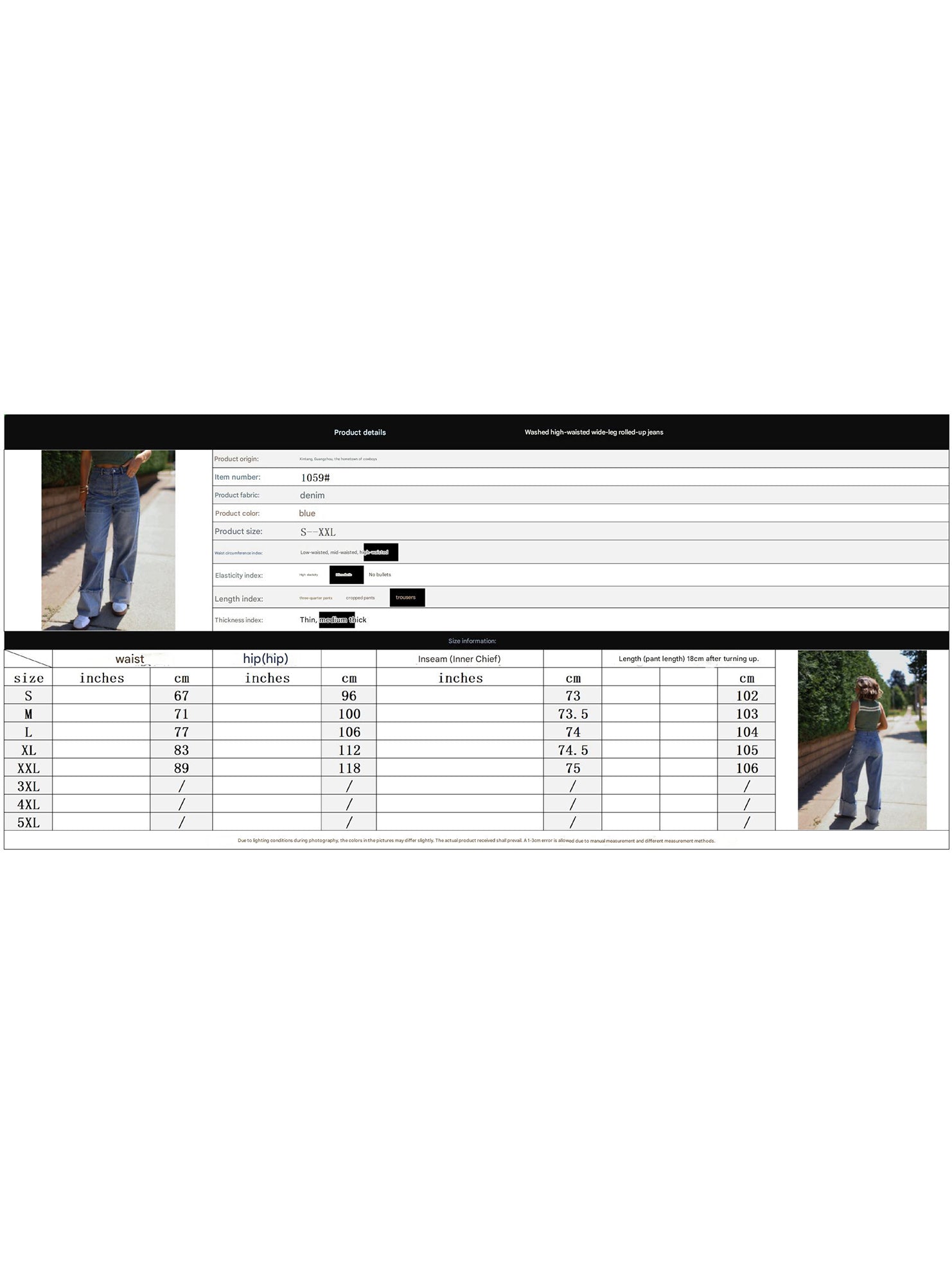 Women's high-waisted, rolled-up retro casual jeans_CWJP00871