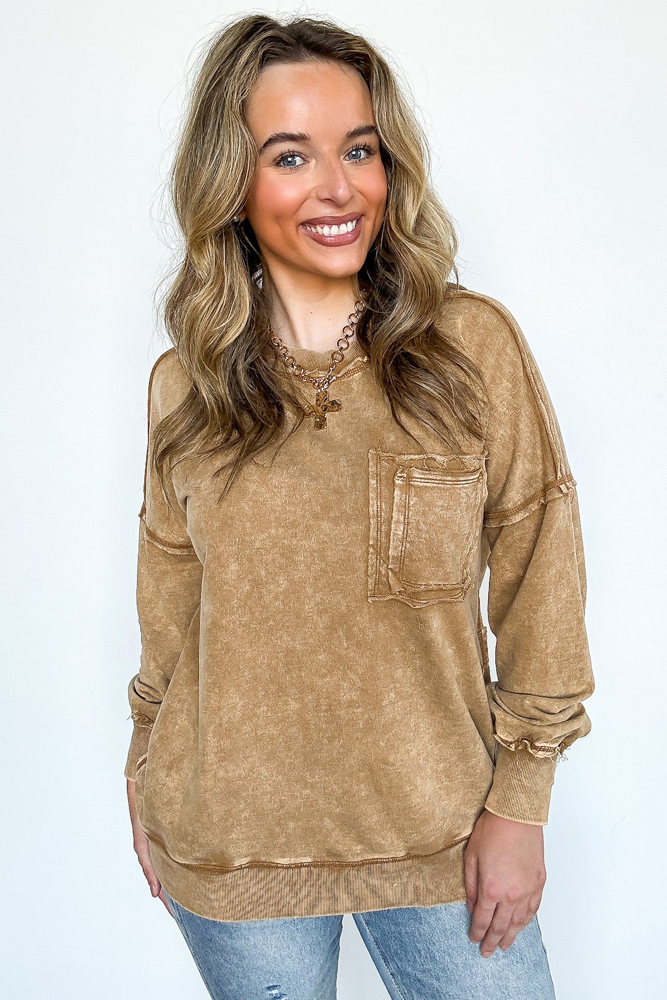 Vintage Acid Wash Raw Edge Pullover