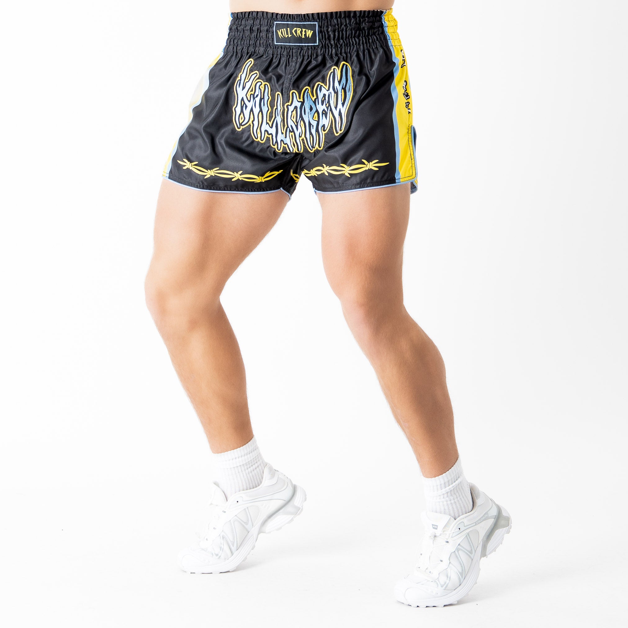 RETRO THAI FIGHT SHORTS - BLACK / YELLOW