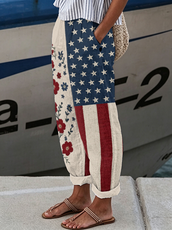 Women'S Casual Independence Day 250Th Anniversary Celebration Printed Loose Pants