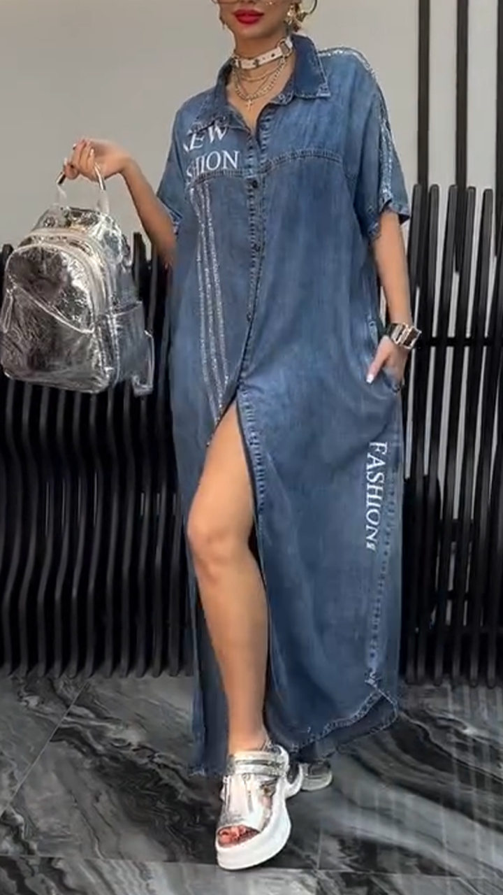 Women's Lapel Tencel Denim Comfortable and Fashionable Dress