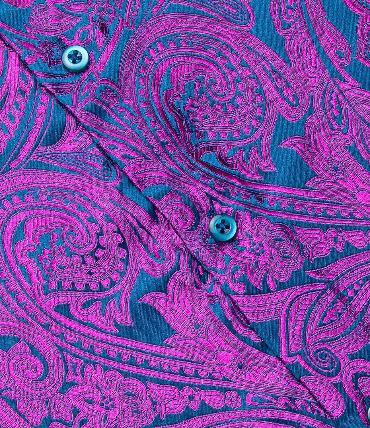 Men's Paisley Dress Shirt Long Sleeve Wrinkle Free Button Down Cowboy Shirts - Hot Pink&teal&paisley