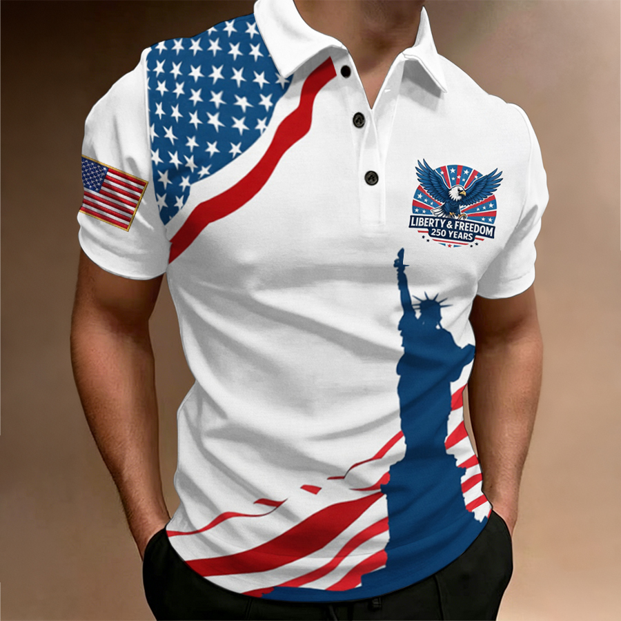 Men'S Casual American Independence Day Printed Celebration Short Sleeved Polo Shirt