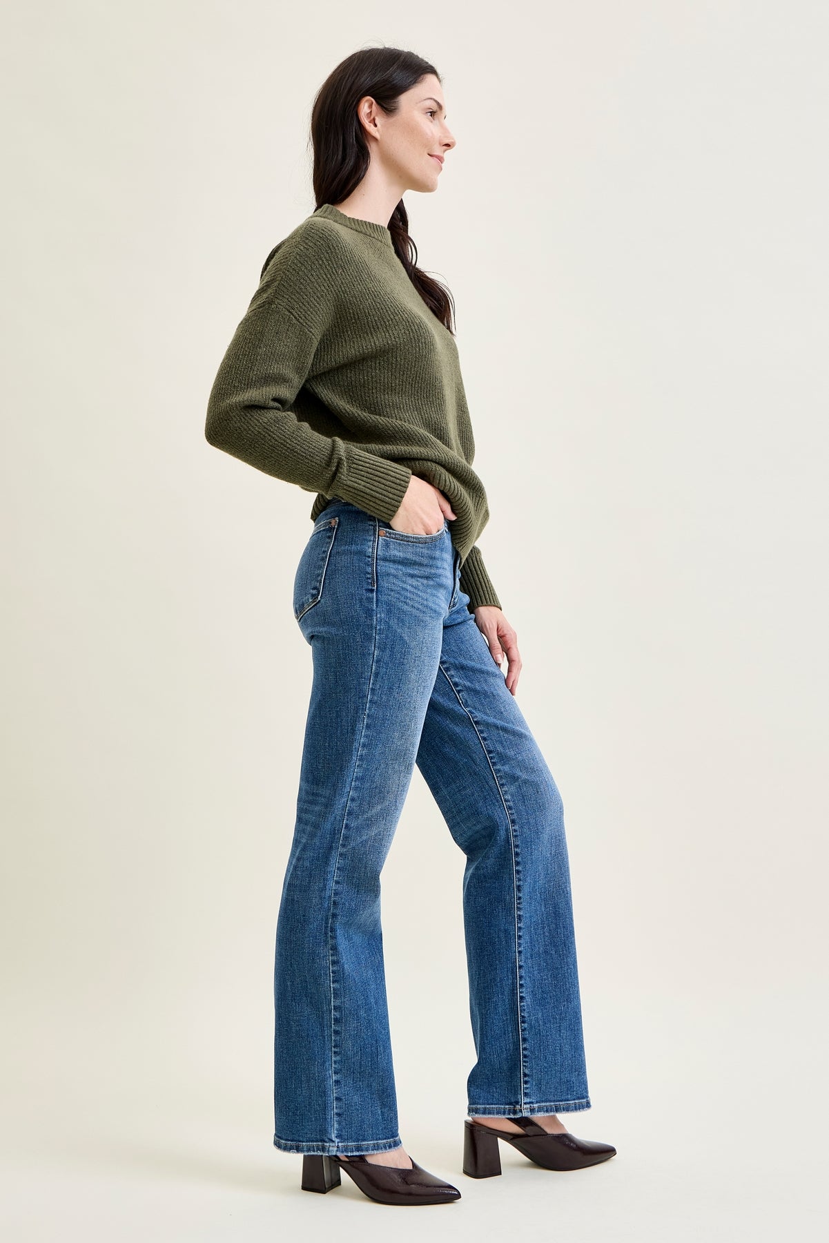 Samantha Mid Rise V-Front Straight Jeans
