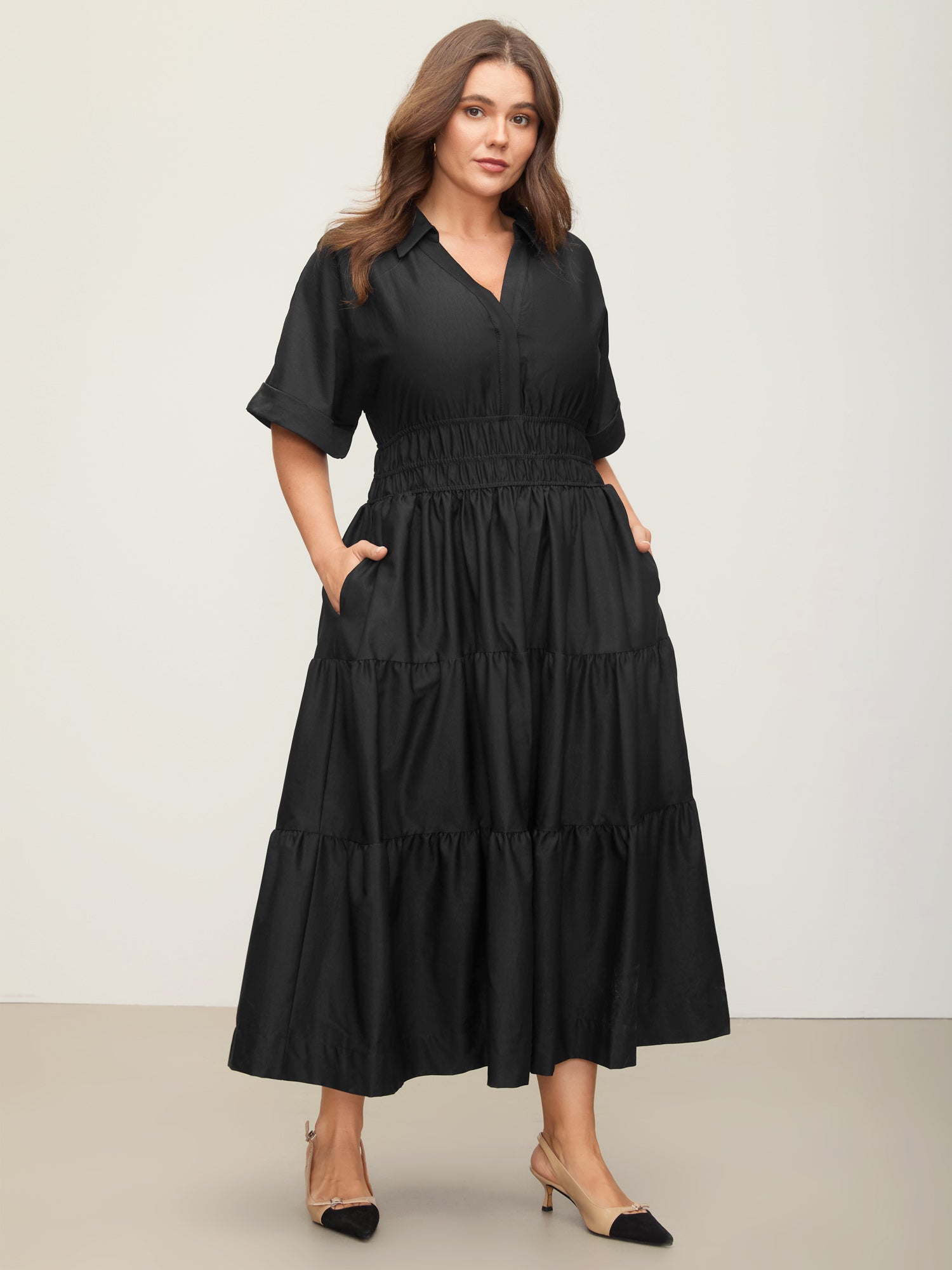 Midfield Tiered Midi Shirt Dress