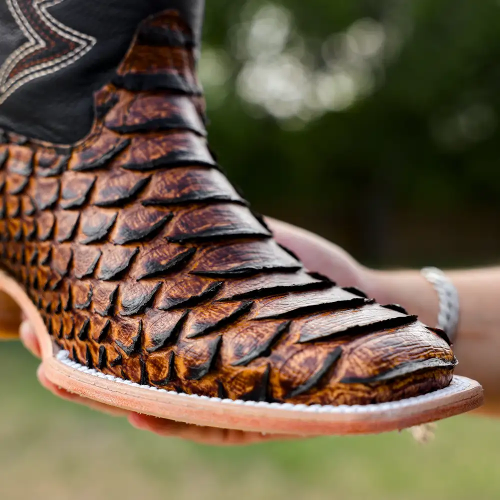 Honey Cognac Python Leather Boots - Square Toe