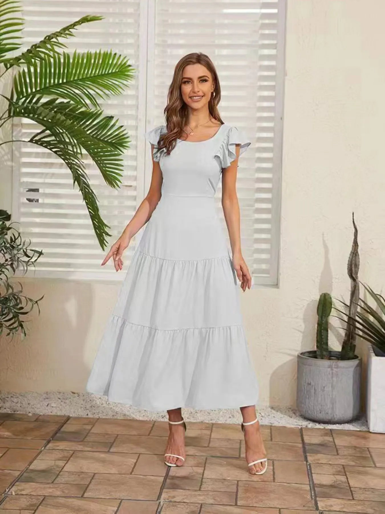 Flutter Sleeve Cutout Summer Midi Dress